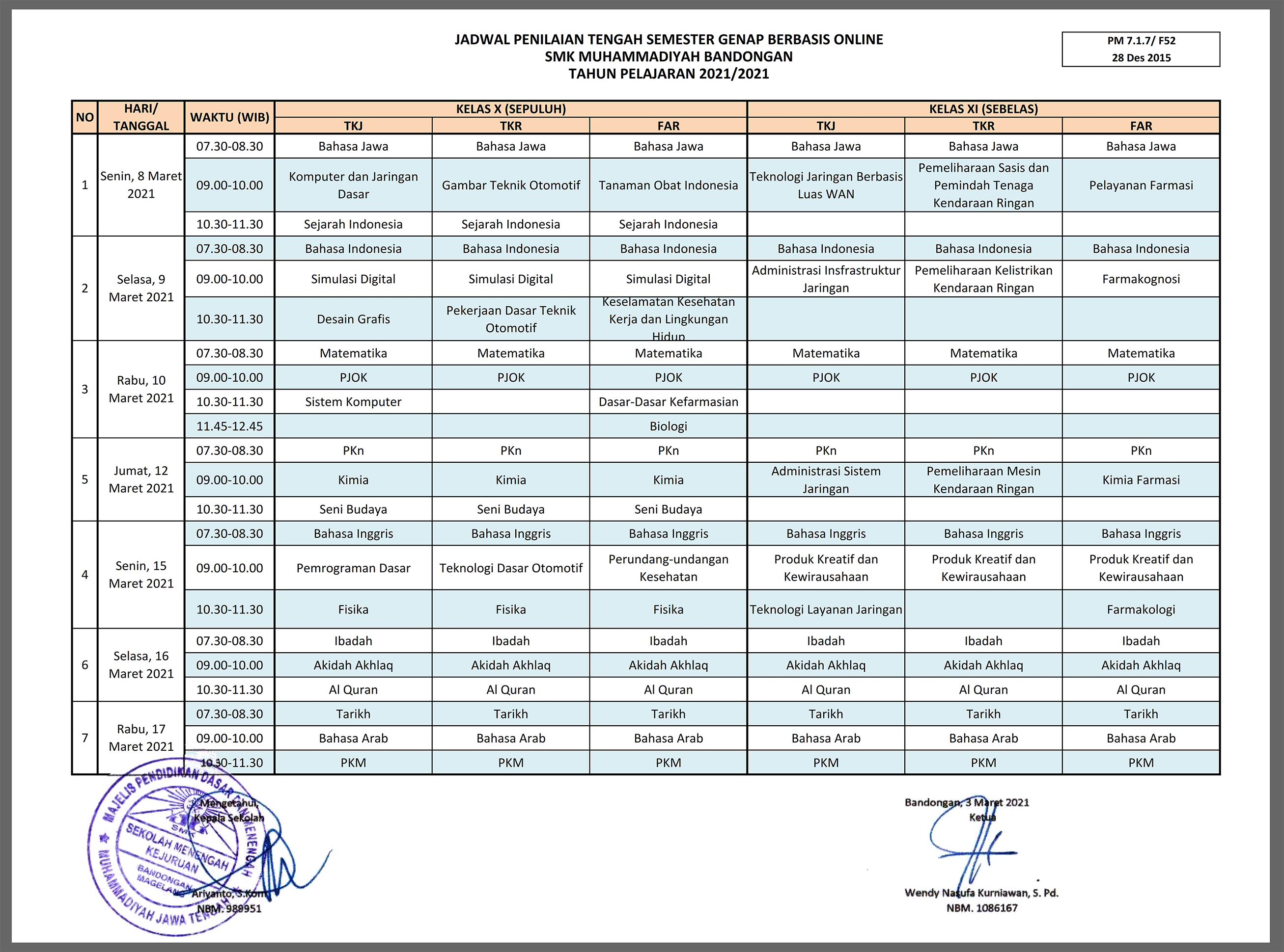 Jadwal PTS Genap 2020-2021